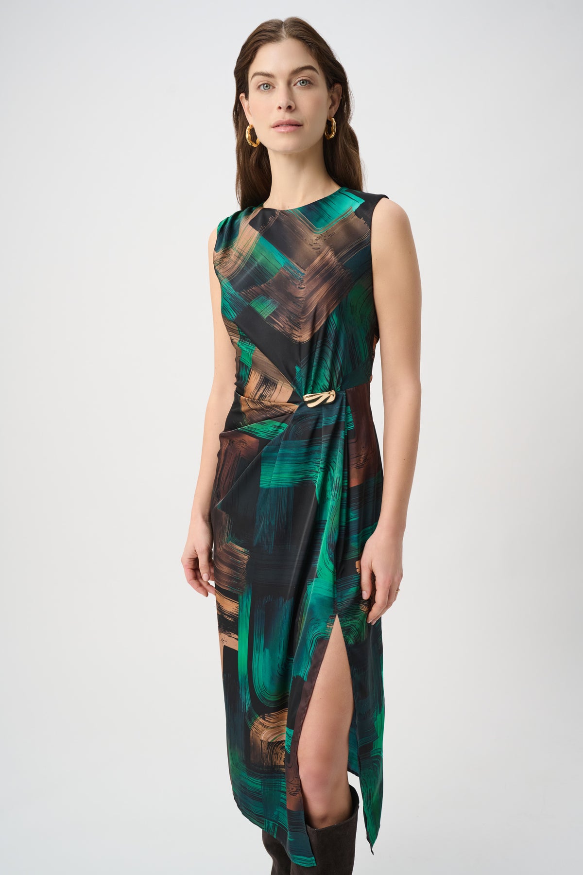 Joseph Ribkoff Satin Dress in Black Jade Bronze 264202