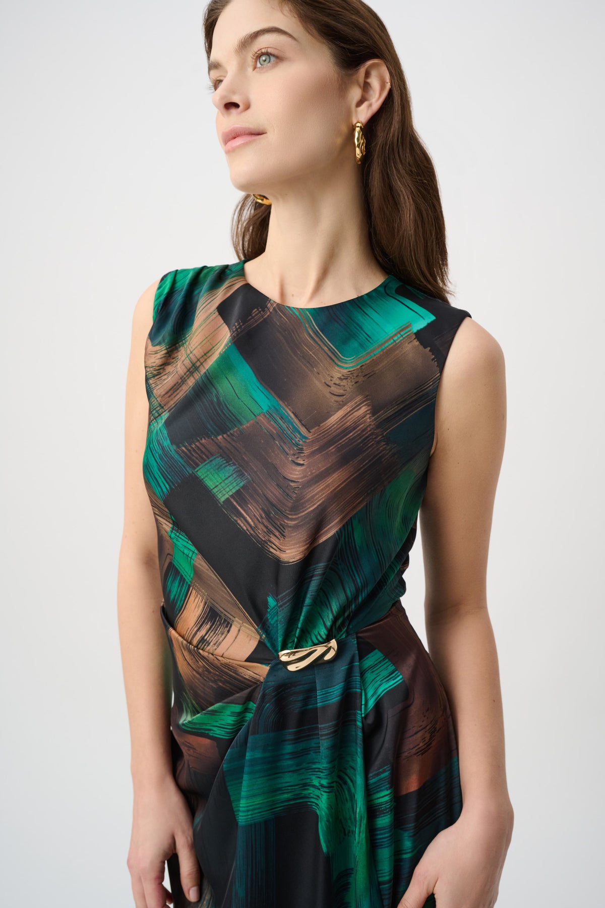 Joseph Ribkoff Satin Dress in Black Jade Bronze 264202