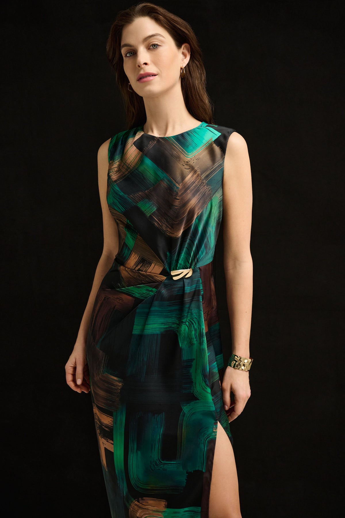 Joseph Ribkoff Satin Dress in Black Jade Bronze 264202