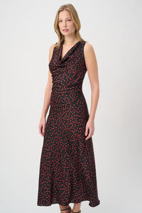 Joseph Ribkoff Satin Dress in Black Deep Cherry 264210