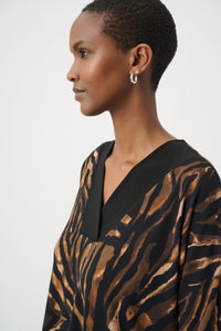 Joseph Ribkoff Boxy Tunic in Black Brown Animal 264227