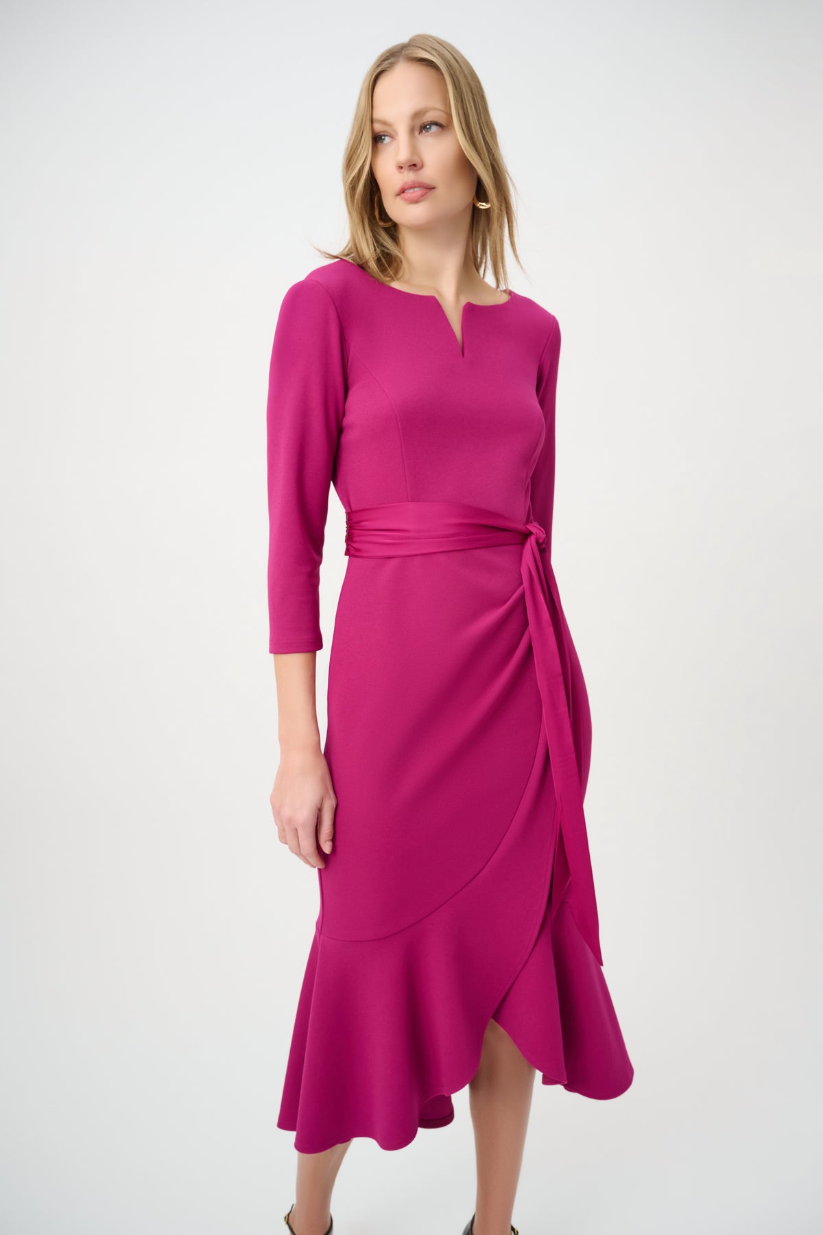 Signature by Joseph Ribkoff Ruffle Dress in Deep Magenta 264711