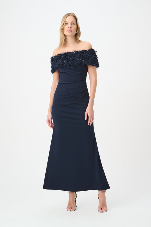 Signature by Joseph Ribkoff Fringe Gown in Midnight 264713