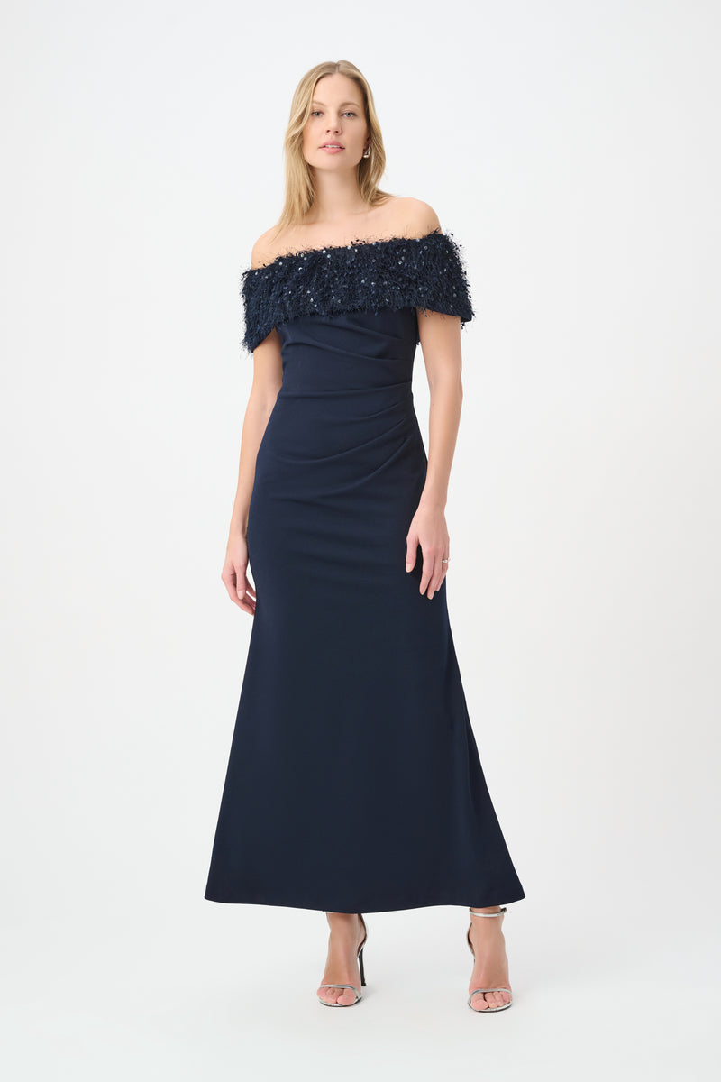 Signature by Joseph Ribkoff Fringe Gown in Midnight 264713