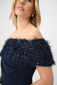 Signature by Joseph Ribkoff Fringe Gown in Midnight 264713