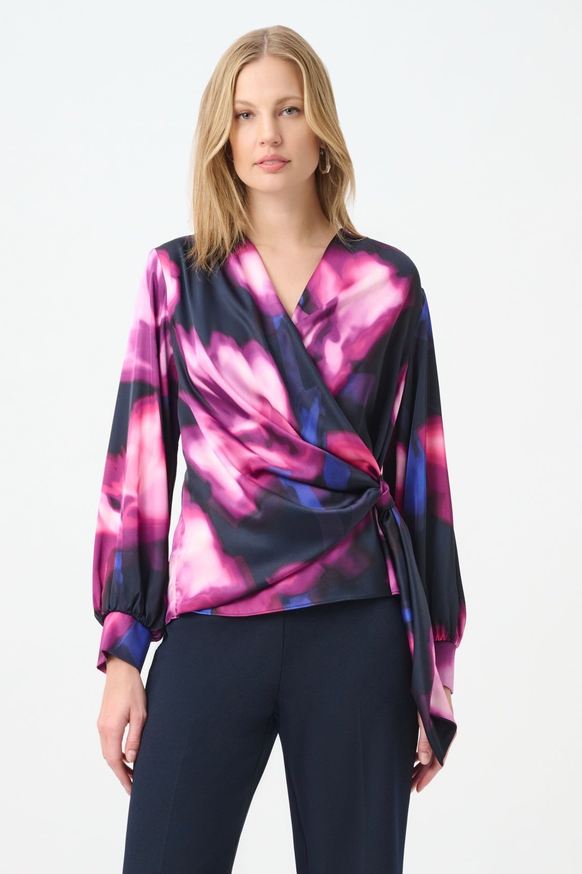 Signature by Joseph Ribkoff Satin Top in Midnight Magenta 264733