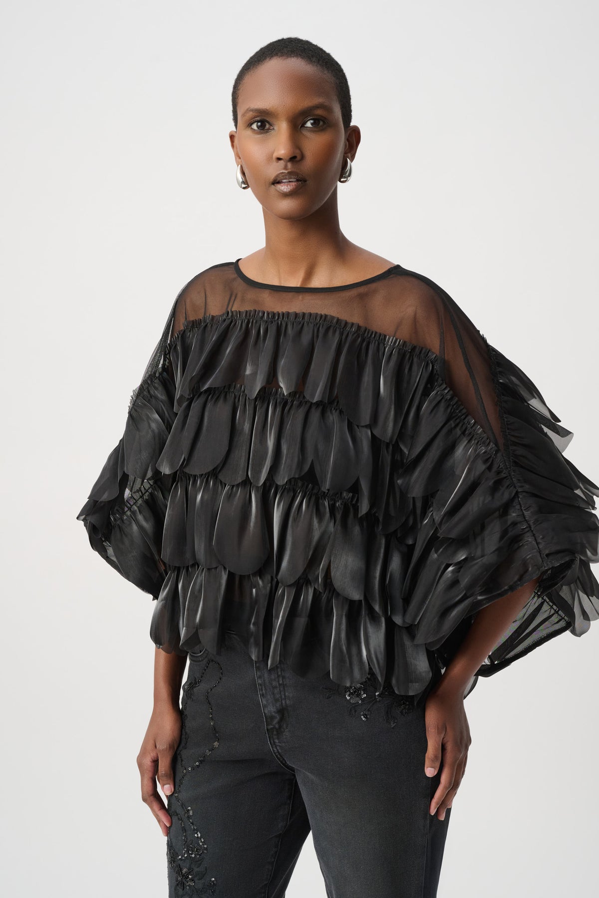 Joseph Ribkoff Crystal Organza Top in Black 264941