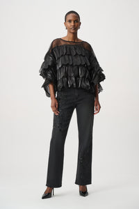Joseph Ribkoff Crystal Organza Top in Black 264941