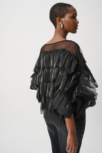 Joseph Ribkoff Crystal Organza Top in Black 264941