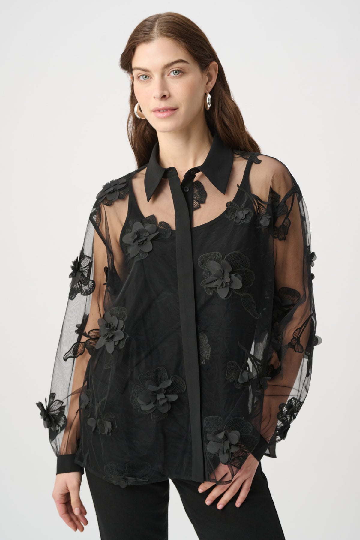 Joseph Ribkoff Flower Appliqué Blouse in Black 264945