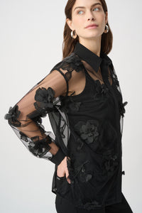 Joseph Ribkoff Flower Appliqué Blouse in Black 264945