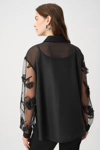 Joseph Ribkoff Flower Appliqué Blouse in Black 264945