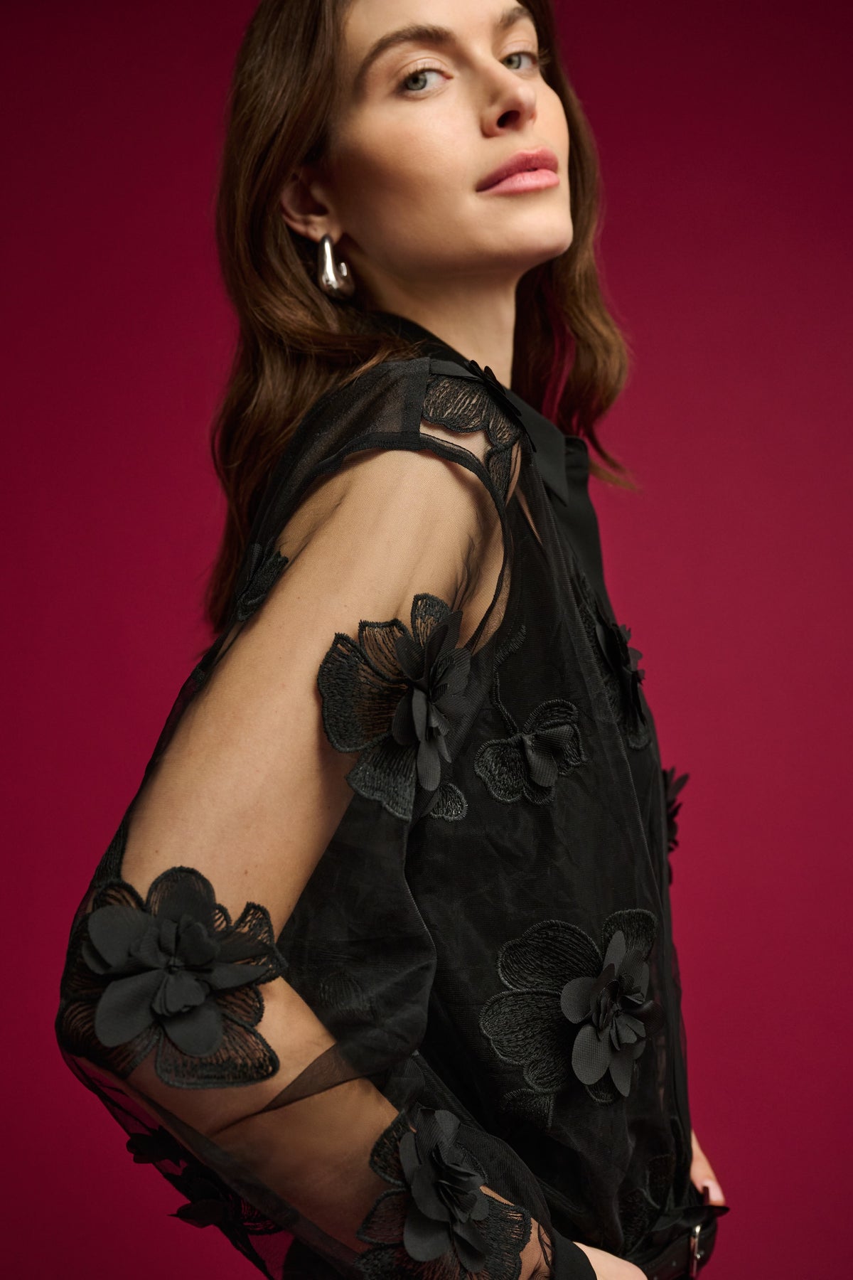 Joseph Ribkoff Flower Appliqué Blouse in Black 264945