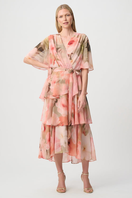 Signature by Joseph Ribkoff Tiered Dress in Blush Floral 271746
