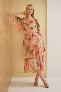 Signature by Joseph Ribkoff Tiered Dress in Blush Floral 271746
