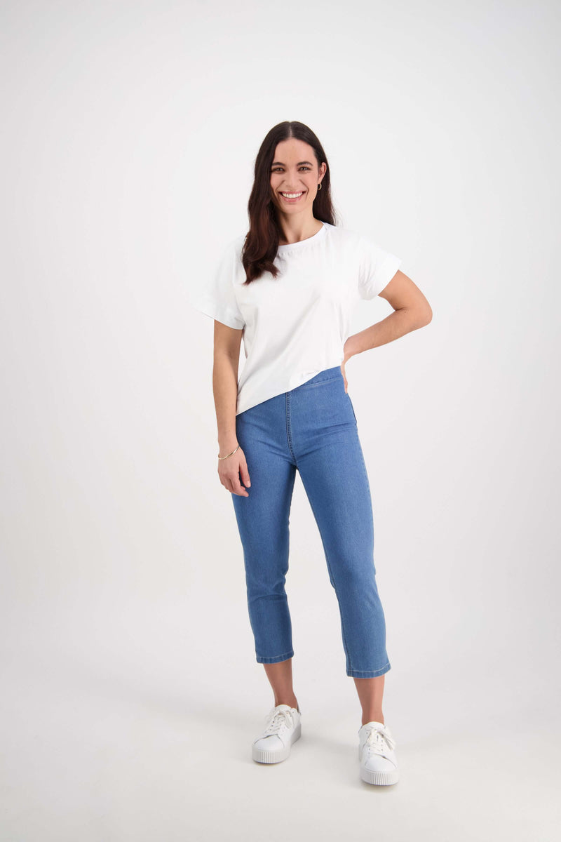 Vassalli Skinny Contrast Stitch Denim 7/8 in Light Denim 271CS