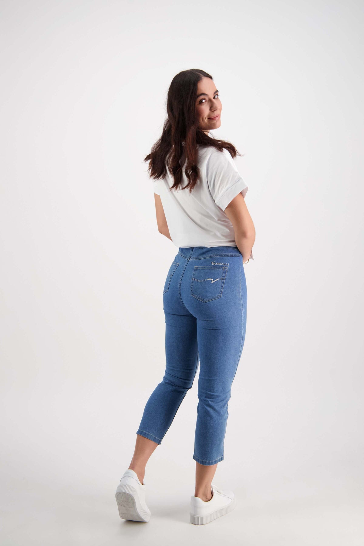 Vassalli Skinny Contrast Stitch Denim 7/8 in Light Denim 271CS