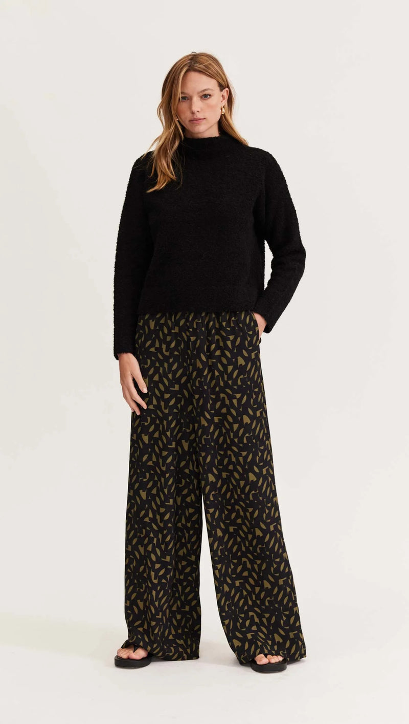 Staple The Label Zadie Wide Leg Pant in Black Khaki Geo