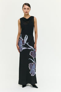 Staple The Label STAS Bias Combo Midi Dress in Black Midnight Floral