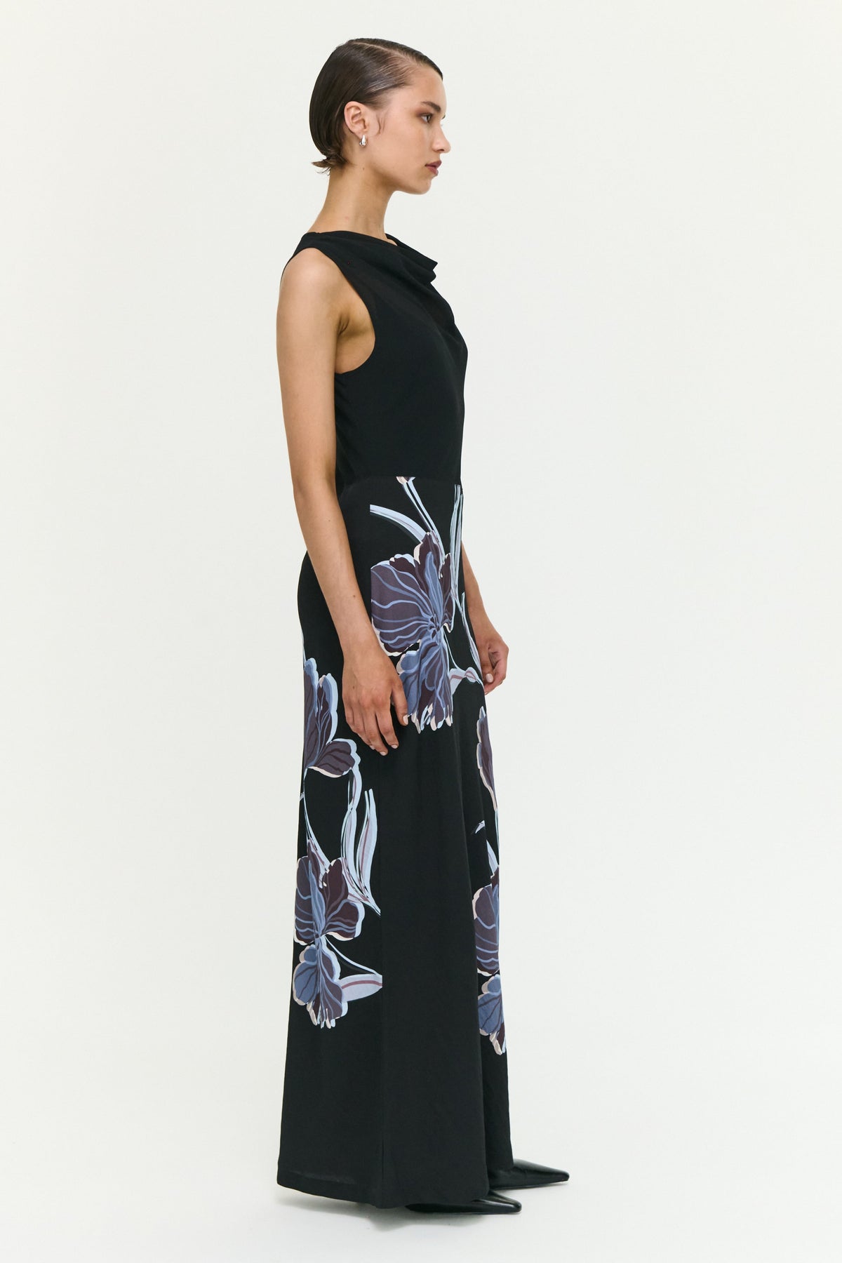 Staple The Label STAS Bias Combo Midi Dress in Black Midnight Floral