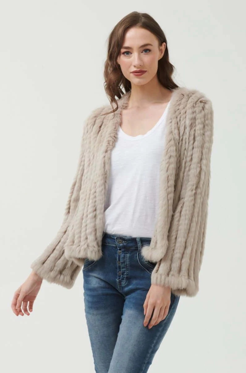 365 Days Rabbit Fur Short Jacket in True Stone