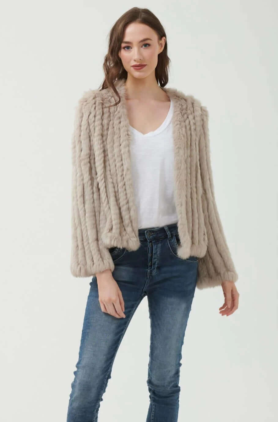 365 Days Rabbit Fur Short Jacket in True Stone