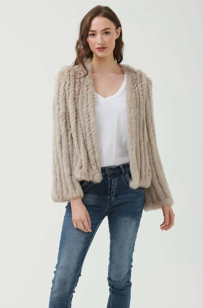 365 Days Rabbit Fur Short Jacket in True Stone