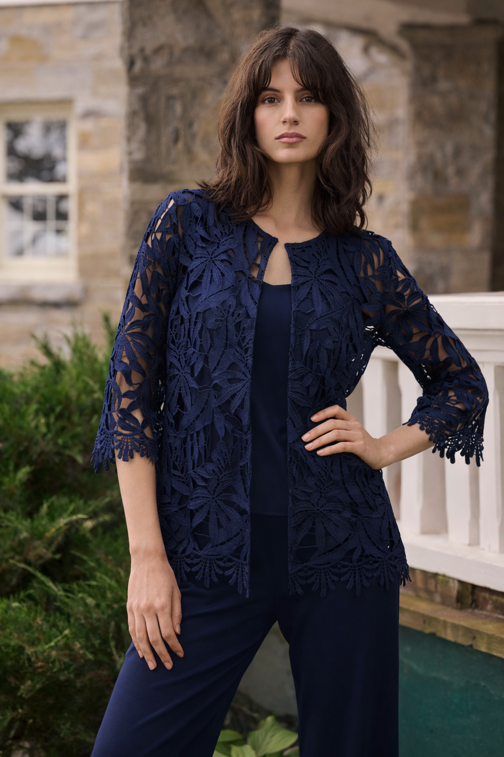 Joseph Ribkoff Guipure Lace Twinset in Midnight 262096-262094