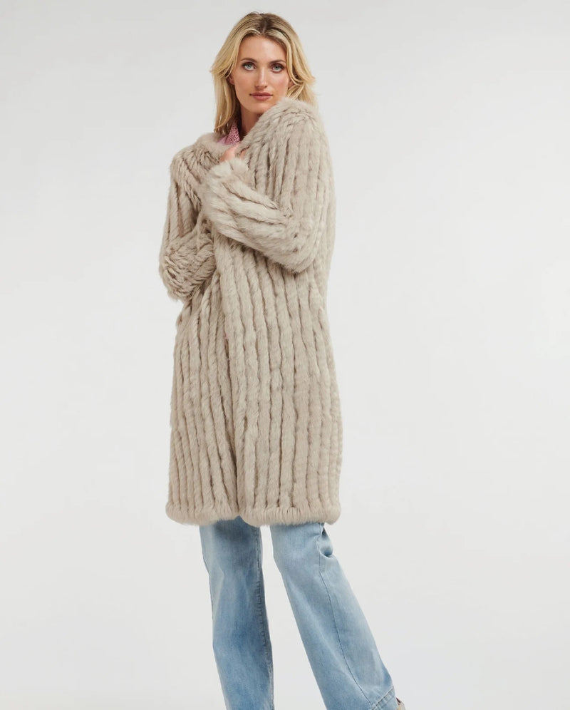 365 Days Rabbit Fur Long Coat in True Stone