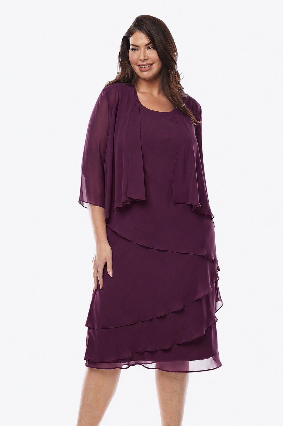 Layla Jones Chiffon Dress & Shrug in Mulberry LJ0359