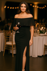 Zaliea Pleated Frill Gown in Black Z0147