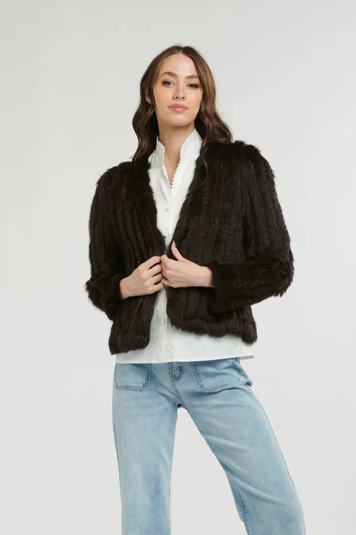 365 Days Rabbit Fur Short Jacket in Chocolate