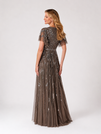 Adrianna Papell 3D Beaded Gown in Lead