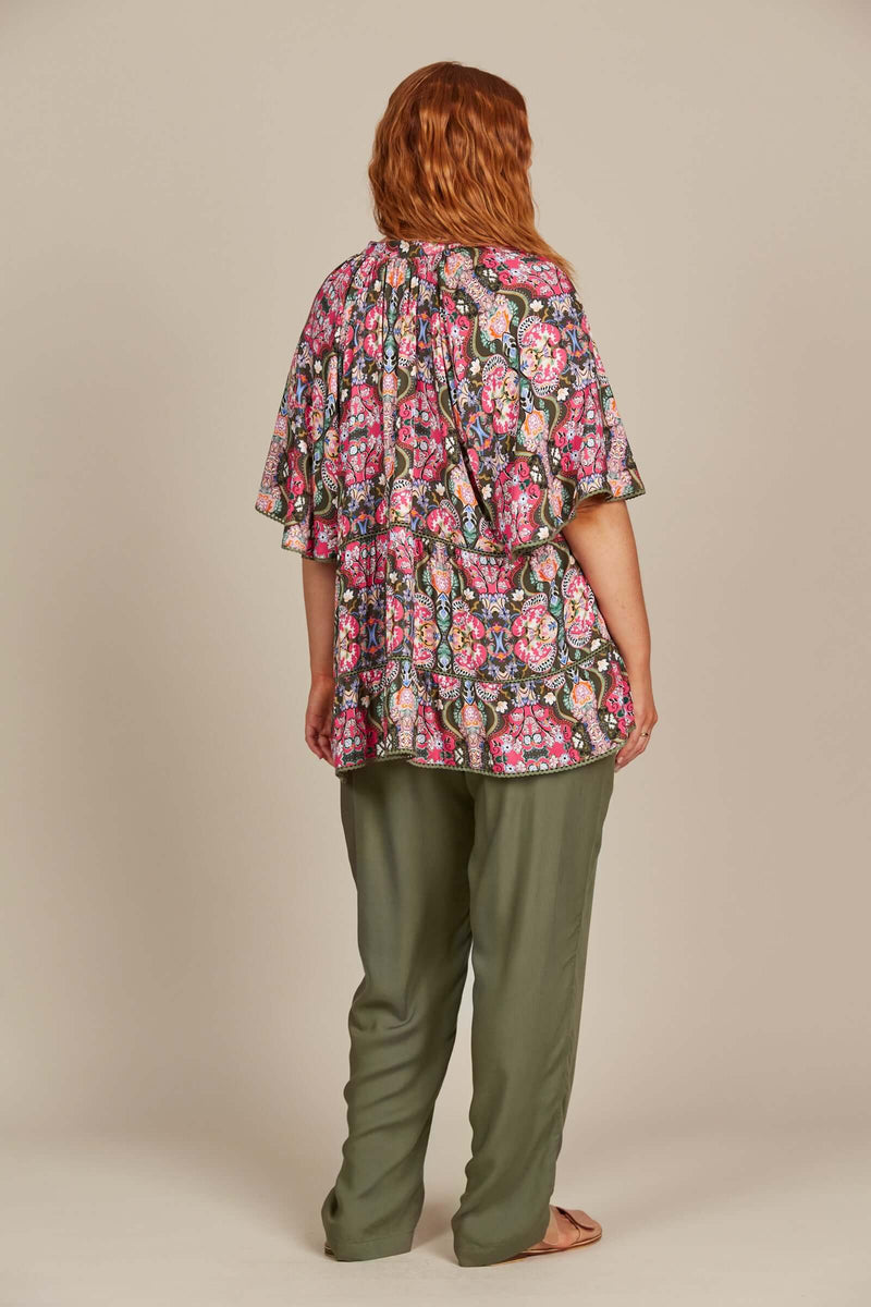 Isle of Mine Esme Top in Olive Fleuron