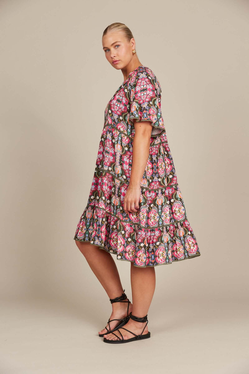 Isle of Mine Esme Dress in Olive Fleuron