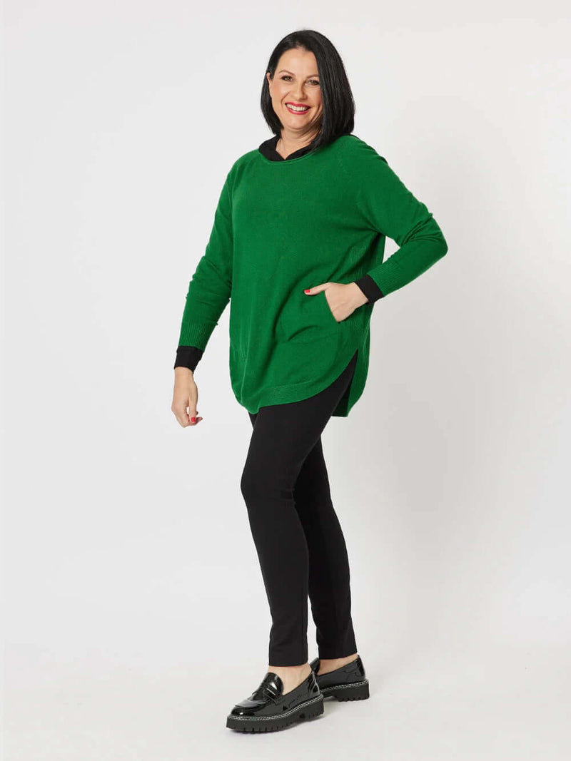 Clarity Pia Button Back Knit in Emerald