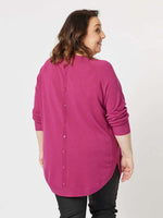 Clarity Pia Button Back Knit in Magenta