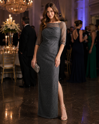 Trellis Lane CECE Pearl Pencil Gown in Charcoal