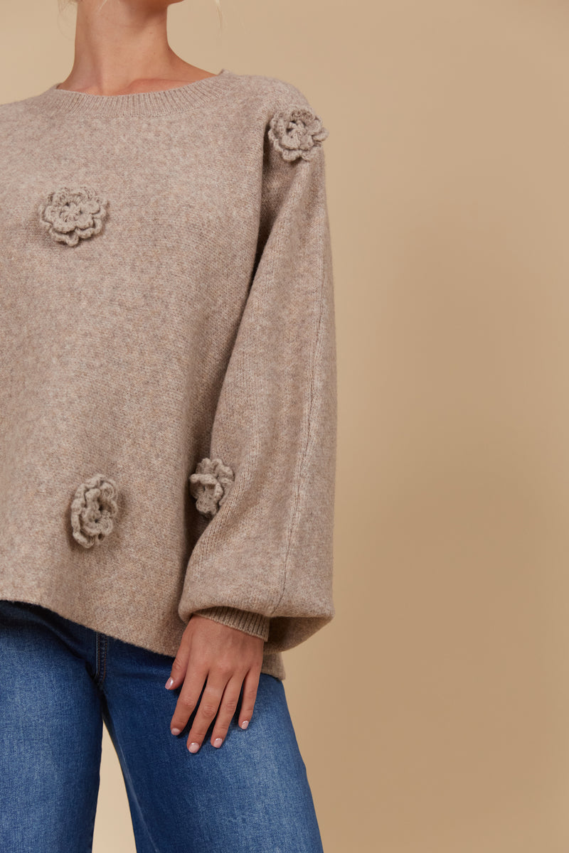 Isle of Mine Miru Flower Jumper in Taupe