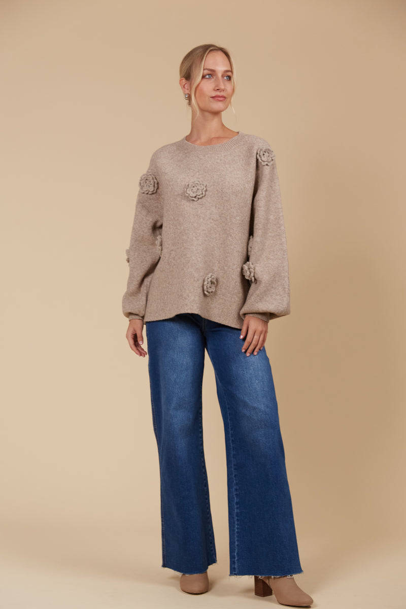 Isle of Mine Miru Flower Jumper in Taupe