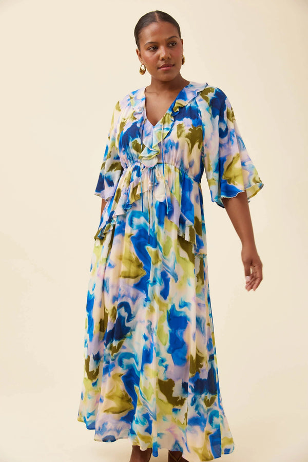 Isle of Mine FRIDA Frill Maxi Dress in Watercolour