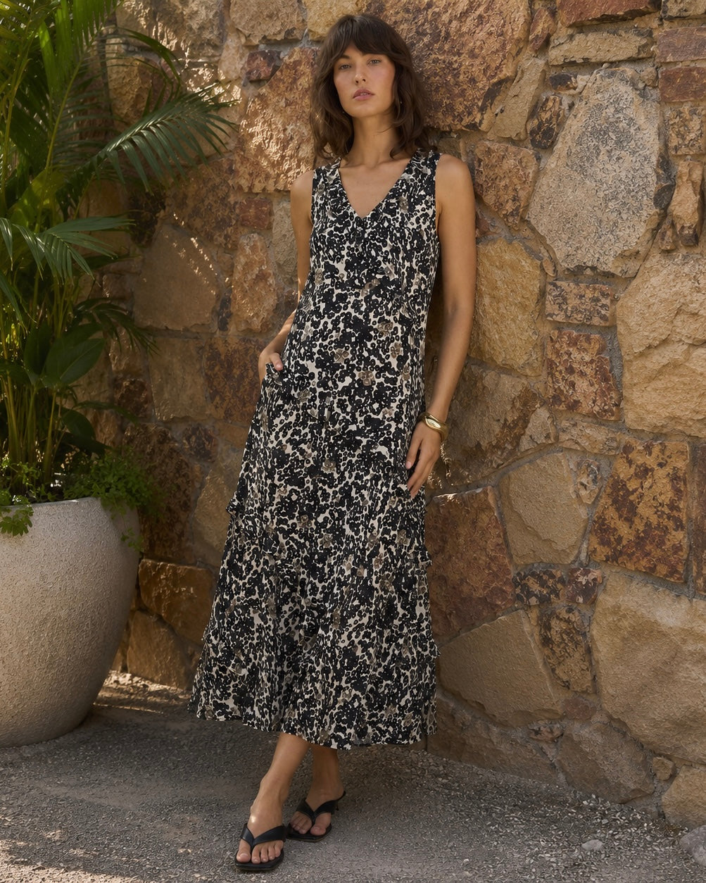 Fate + Becker JADE Ruffle Dress in Black Floral Animal