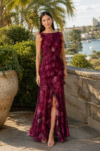 Elliatt ELEANORA Ruffle Gown in Raspberry Floral