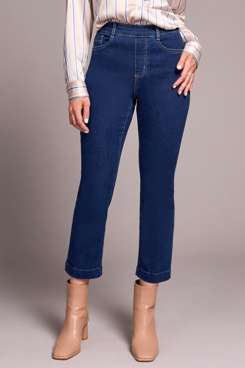 Tribal Audrey Pull On Crop Straight Jean in Deepwater