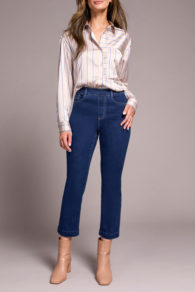 Tribal Audrey Pull On Crop Straight Jean in Deepwater