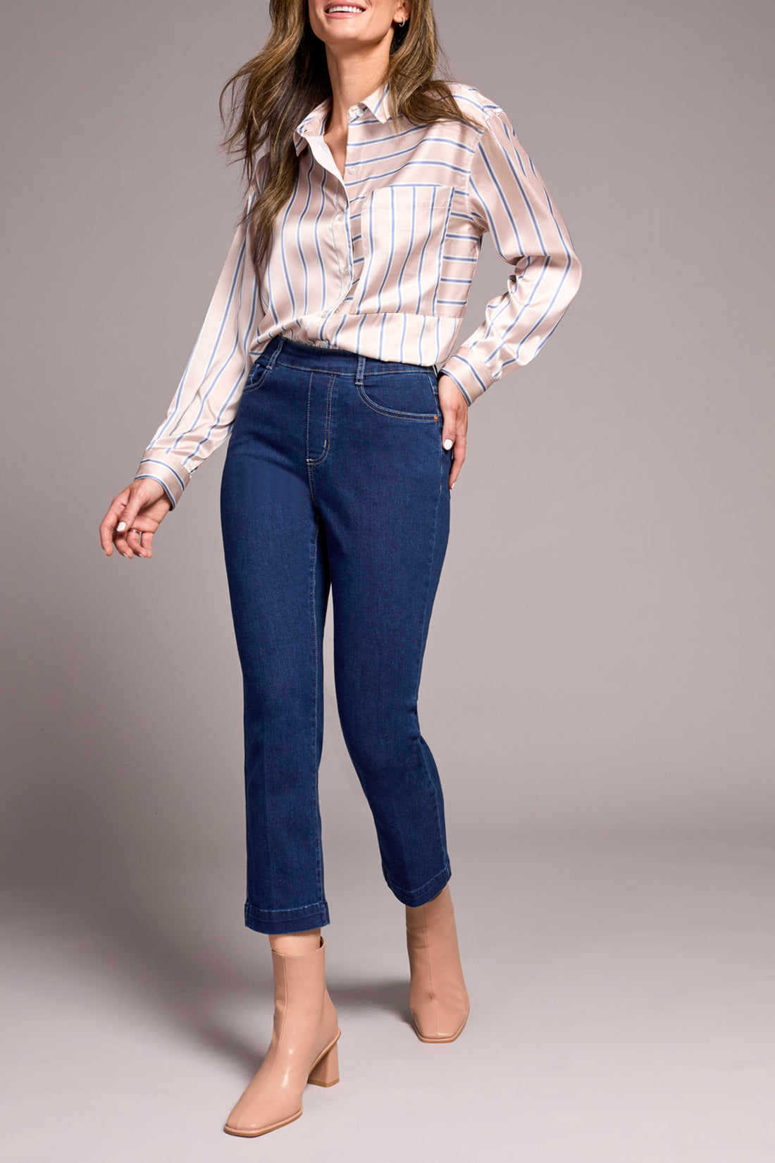 Tribal Audrey Pull On Crop Straight Jean in Deepwater