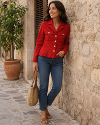 Liverpool Peplum Jacket with Tab Detail in Fire Brick
