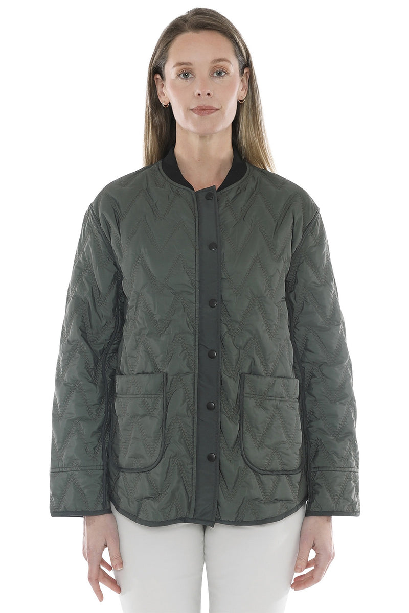 Jump Contrast Zig Zag Quilted Jacket in Sage Combo