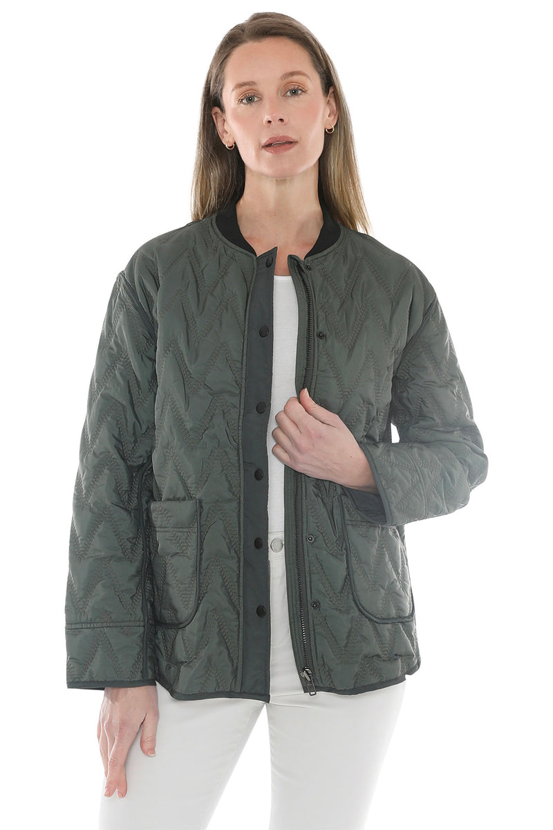 Jump Contrast Zig Zag Quilted Jacket in Sage Combo