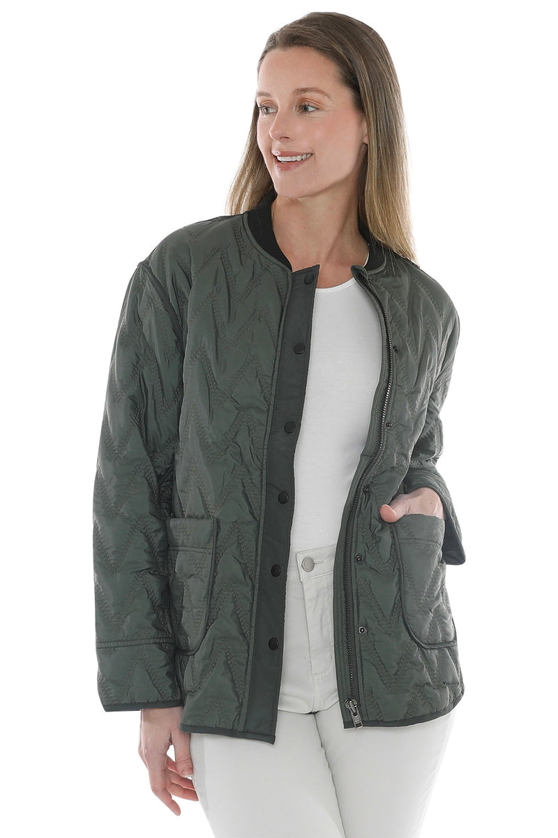 Jump Contrast Zig Zag Quilted Jacket in Sage Combo